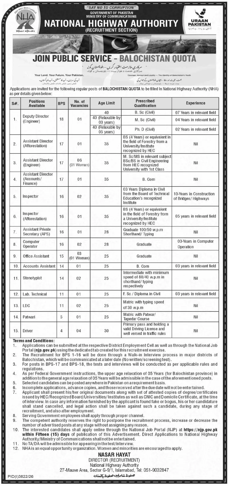 Job advertisement for National Highway Authority (NHA) - Dawn October 28, 2026
