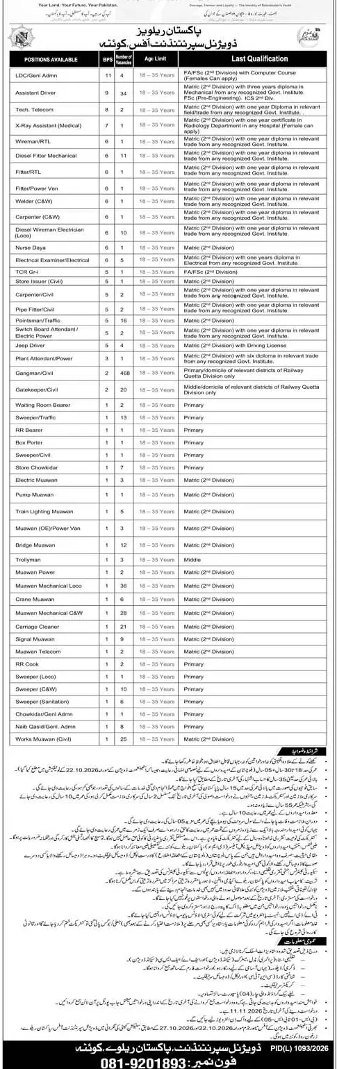 Job advertisement for Pakistan Railways - Express October 28, 2026