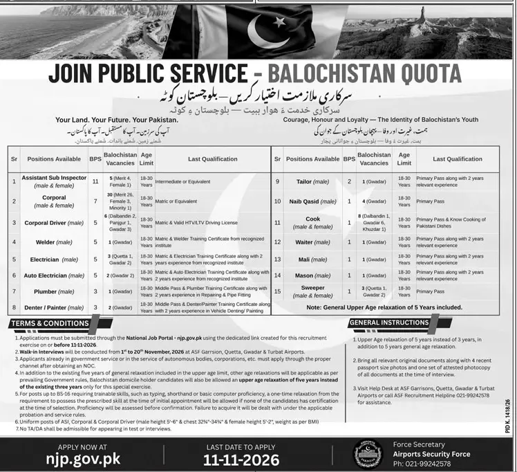 Job advertisement for Airports Security Force (ASF) - Daily Jang October 28, 2026