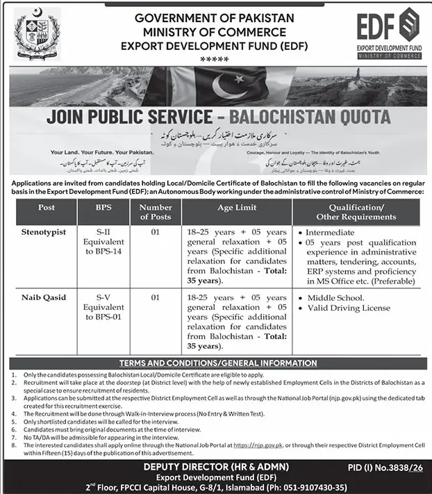 Job advertisement for Export Development Fund (EDF) - The News International October 29, 2026