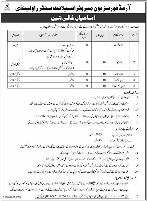 Job advertisement for Armed Forces Bone Marrow Transplant Centre - The News International June 27, 2026