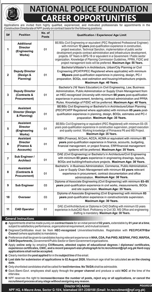 Job advertisement for National Police Foundation (NPF) - The News International July 19, 2026