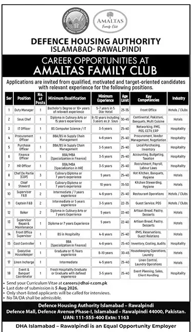 Job advertisement for Defence Housing Authority Islamabad–Rawalpindi (DHA) - The News International July 26, 2026