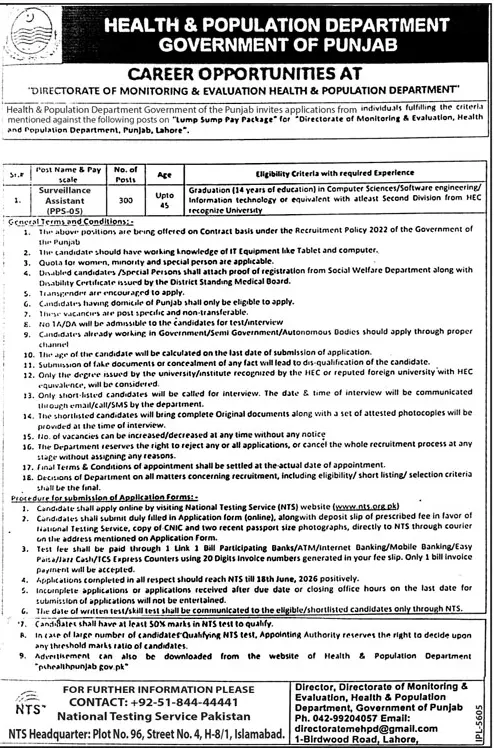 Job advertisement for Health & Population Department, Government of Punjab - Daily Jang June 6, 2026
