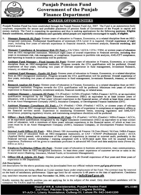Job advertisement for Punjab Pension Fund (PPF) - Express October 30, 2026