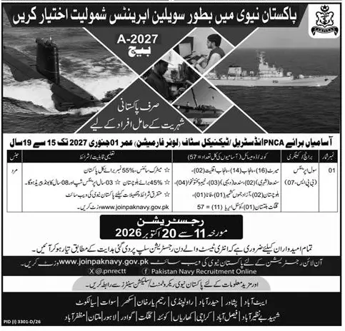 Job advertisement for Pakistan Navy - Express October 11, 2026