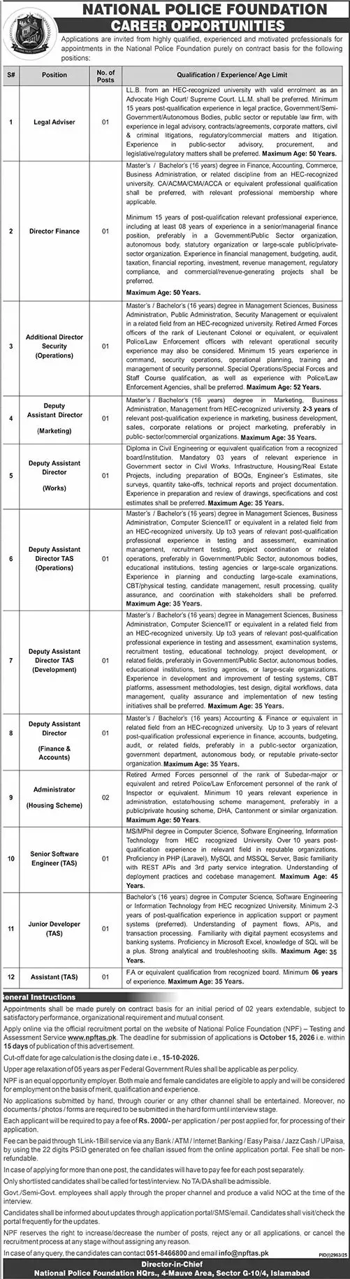 Job advertisement for National Police Foundation (NPF) - The News International September 30, 2026