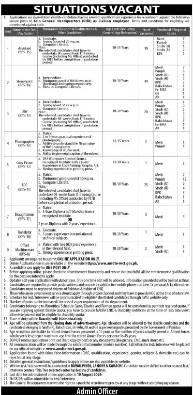 Job advertisement for General Headquarters (GHQ) - The Express Tribune July 26, 2026