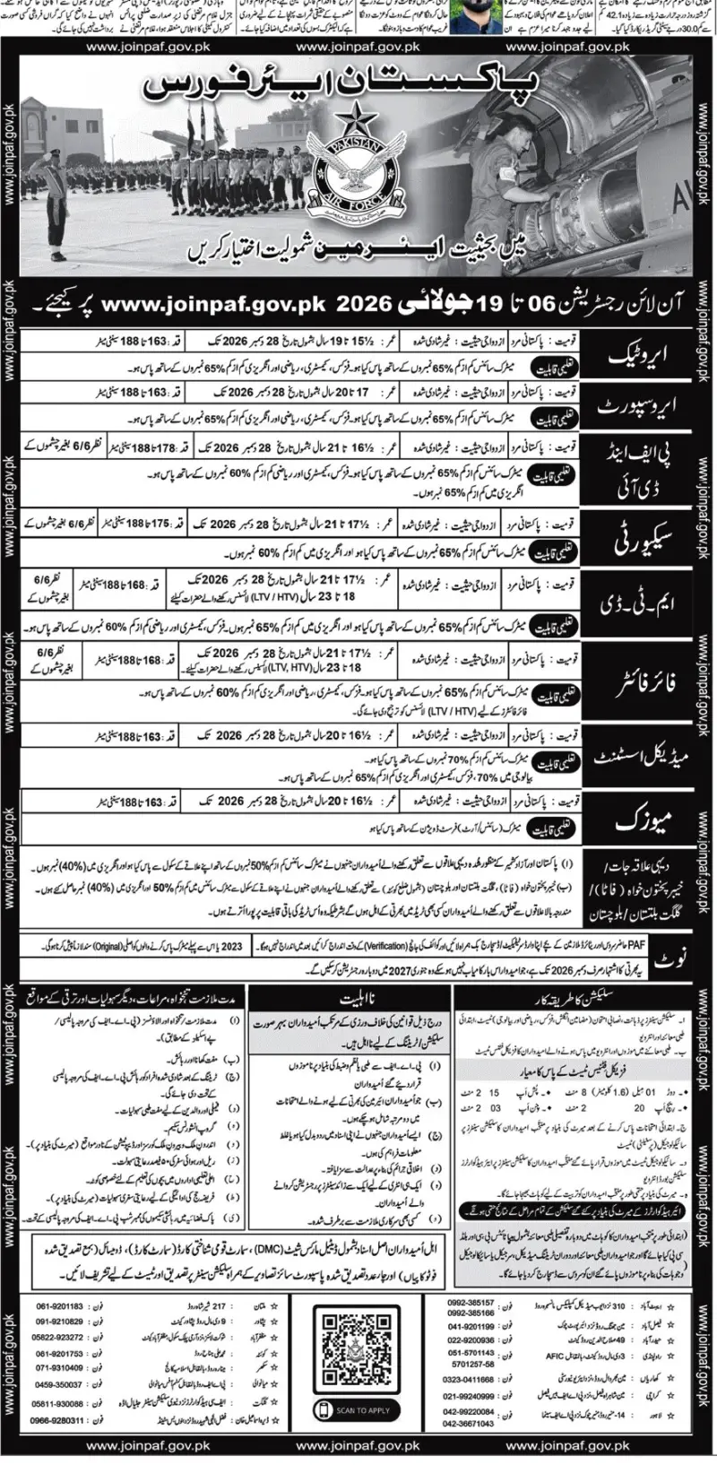 Job advertisement for Pakistan Air Force (PAF) - Nawa-i-Waqt July 5, 2026