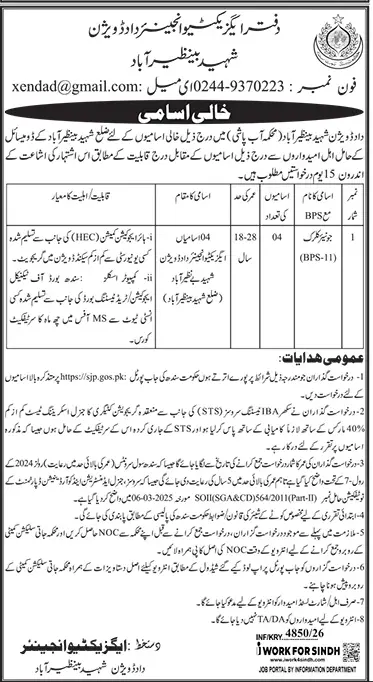 Job advertisement for Irrigation Department, Government of Sindh - Daily Jang October 30, 2026