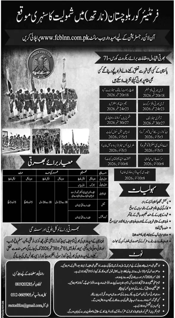 Job advertisement for Frontier Corps Balochistan (North) - Nawa-i-Waqt September 23, 2026