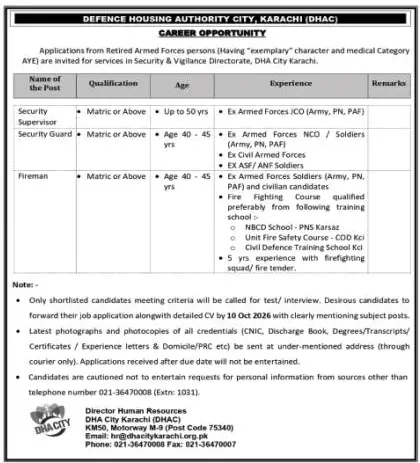 Job advertisement for Defence Housing Authority City, Karachi (DHAC) - The Nation September 23, 2026