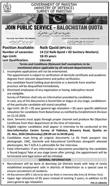 Job advertisement for Survey of Pakistan - Express October 30, 2026