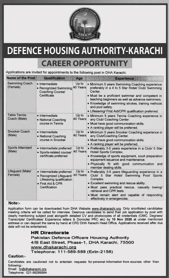 Job advertisement for Pakistan Defence Officers Housing Authority (DHA) - The Nation October 30, 2026