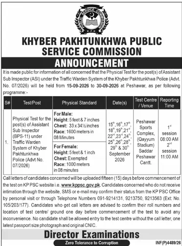 Job advertisement for Khyber Pakhtunkhwa Public Service Commission (KPPSC) - Daily Mashriq September 3, 2026