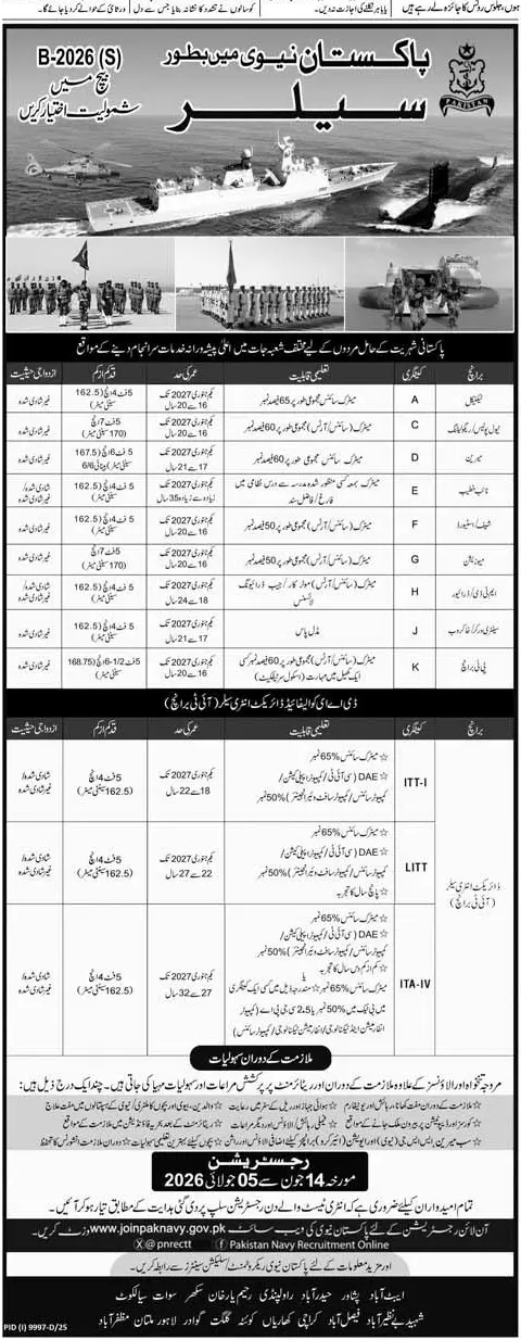 Job advertisement for Pakistan Navy - Express June 14, 2026