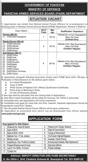 Job advertisement for Pakistan Armed Services Board (PASB) - The News International August 23, 2026