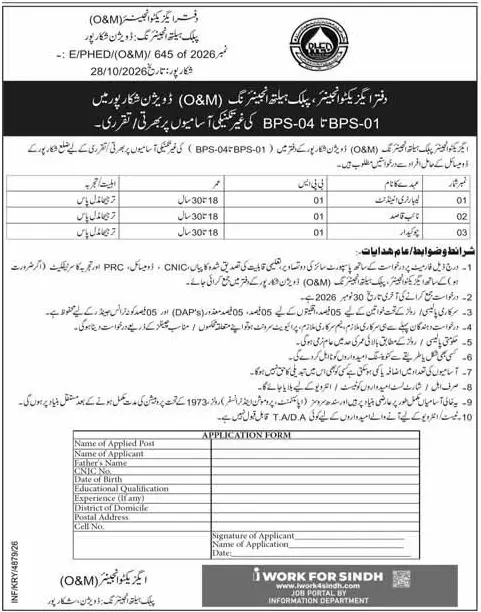 Job advertisement for Public Health Engineering Department (PHED) - Express October 31, 2026
