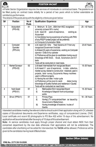 Job advertisement for Public Sector Organization - Daily Jang October 31, 2026